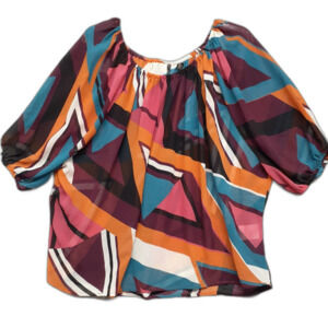 Skye's The Limit Multicolored Elastic Neckline Sheer Blouse Size 14